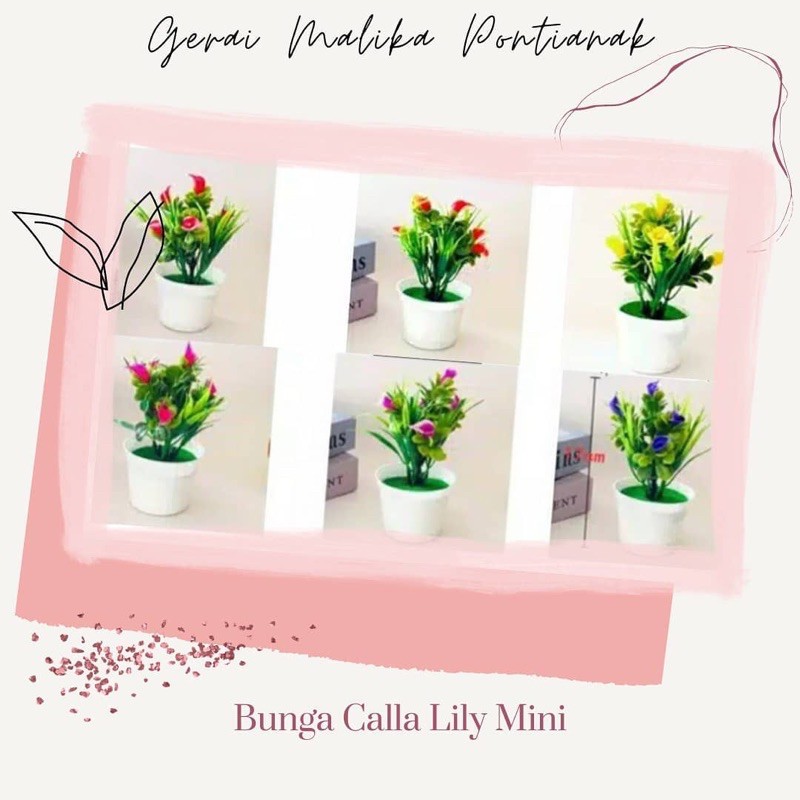 Bunga hias calla lily mini shabby rak minimalis gratis pot shaby rumput sintetis hiasan ruangan meja