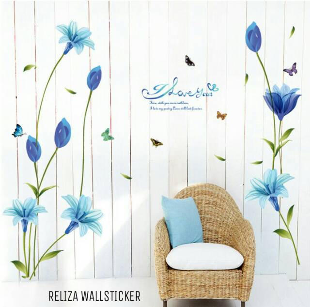 RELIZA WALL STICKER BUNGA LILY BIRU BLUE FLOWERS SK9122A STIKER DINDING