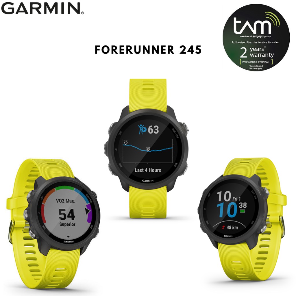 Garmin Forerunner 245 Amp Yellow non music - Garansi Resmi TAM 2 Tahun (Kuning)