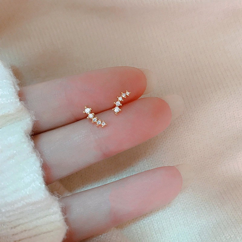 Anting Stud Mini Bahan 925 Sterling Silver Aksen Zircon Gaya Korea Untuk Wanita