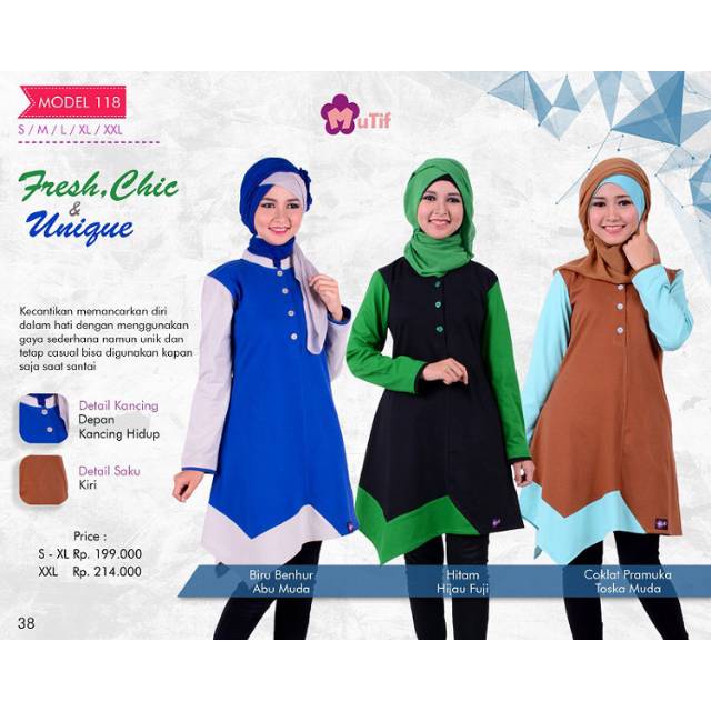 M 118 Mutif Atasan Tunik S M L Coklat Pramuka Toska Muda Hitam Hijau Fuji