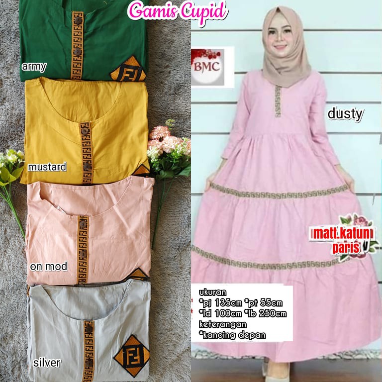 gamis polos katun cupid list fendi/gamis cupid katun paris aplikasi ff/gamis fendi bordir ff cupid
