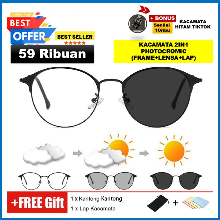 Terbaru kacamata fotochromic oval frame besar pria wanita normal minus plus kekinian