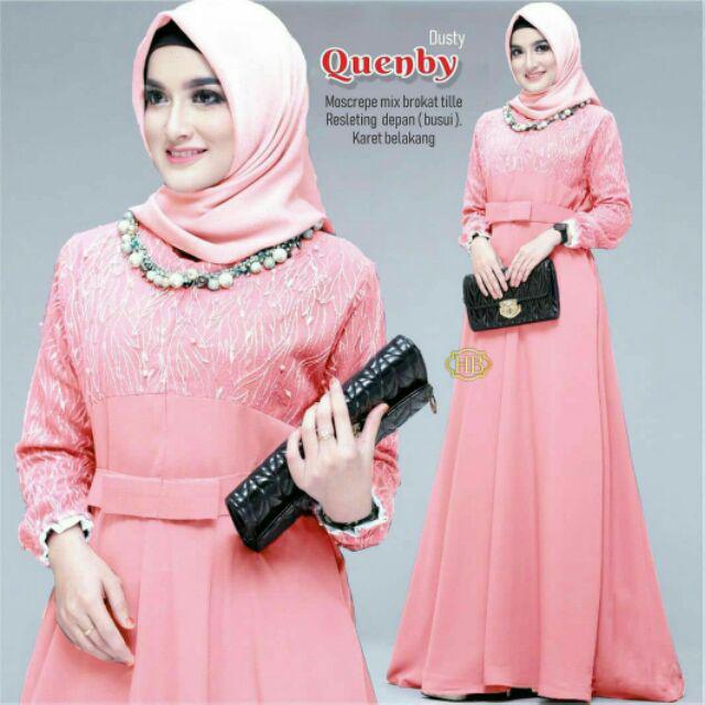 Gamis Pesta Jumbo LD 120 Quenby Ori Shofiya Gamis Brukat Prita Syar'i asdf Muslim Wanita Terbaru-Dusty