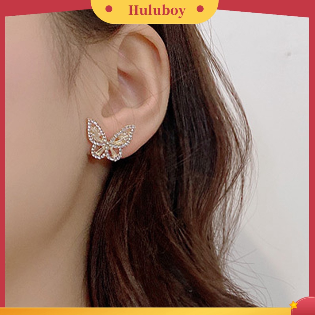 Hu Hu Hu Hu Hu Alat Bantu Pasang Kacamata♡ 1 Pasang Anting Stud Bentuk Kupu-Kupu Bahan Tembaga Untuk Pelajar