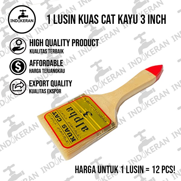 INDOKERAN - 3 Inch - Grosir Lusin Kuas Cat Gagang Kayu - High Quality