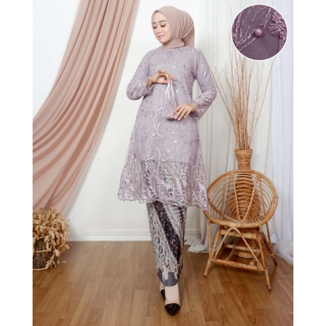 ( REALPICT ) Stelan Kebaya Tunik Brukat Tulle Bordir Modern / Kebaya Pesta Cantik / Kebaya Wisuda / Kebaya Modern / Kebaya Brukat / Kebaya