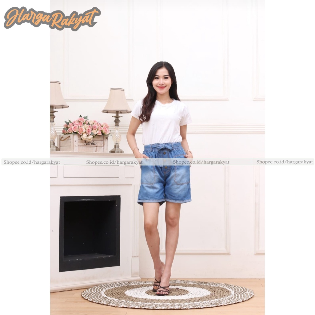 VITA HOTPANTS JEANS KANCING TALI PITA - Celana Hotpants Wanita