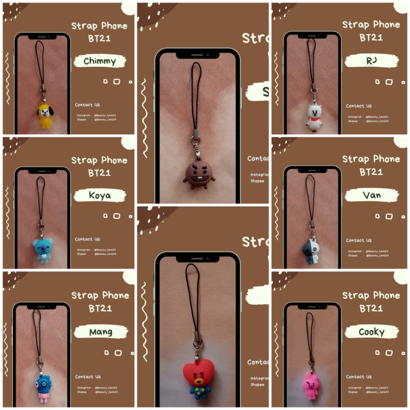 STRAP PHONE BT21/ GANTUNGAN HP FLASHDISK TAS KUNCI BTS ARMY MURAH PREMIUM