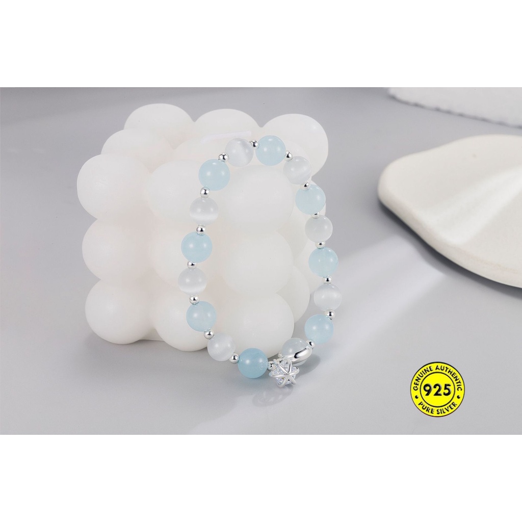 Gelang Kristal Opal Biru Laut Bahan S925 Silver Untuk Wanita