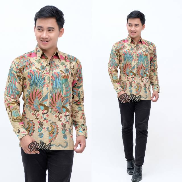 Kemeja batik pria motif merak tosca TERVIRAL