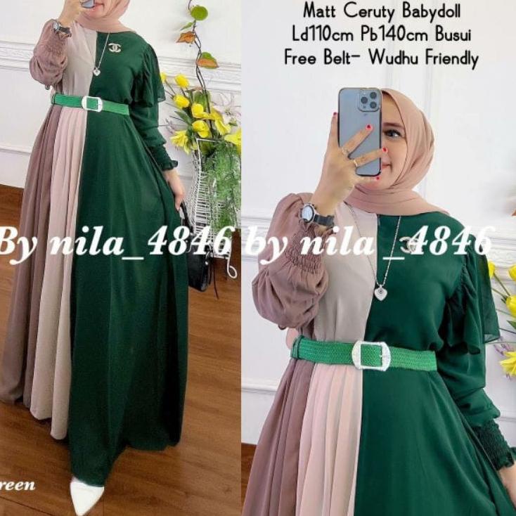 Terbaru.. Viola Rainbow Dress Gamis Malaysia Ceruty Babydoll Full Furing Gamis Kekinian Baju Wanita 