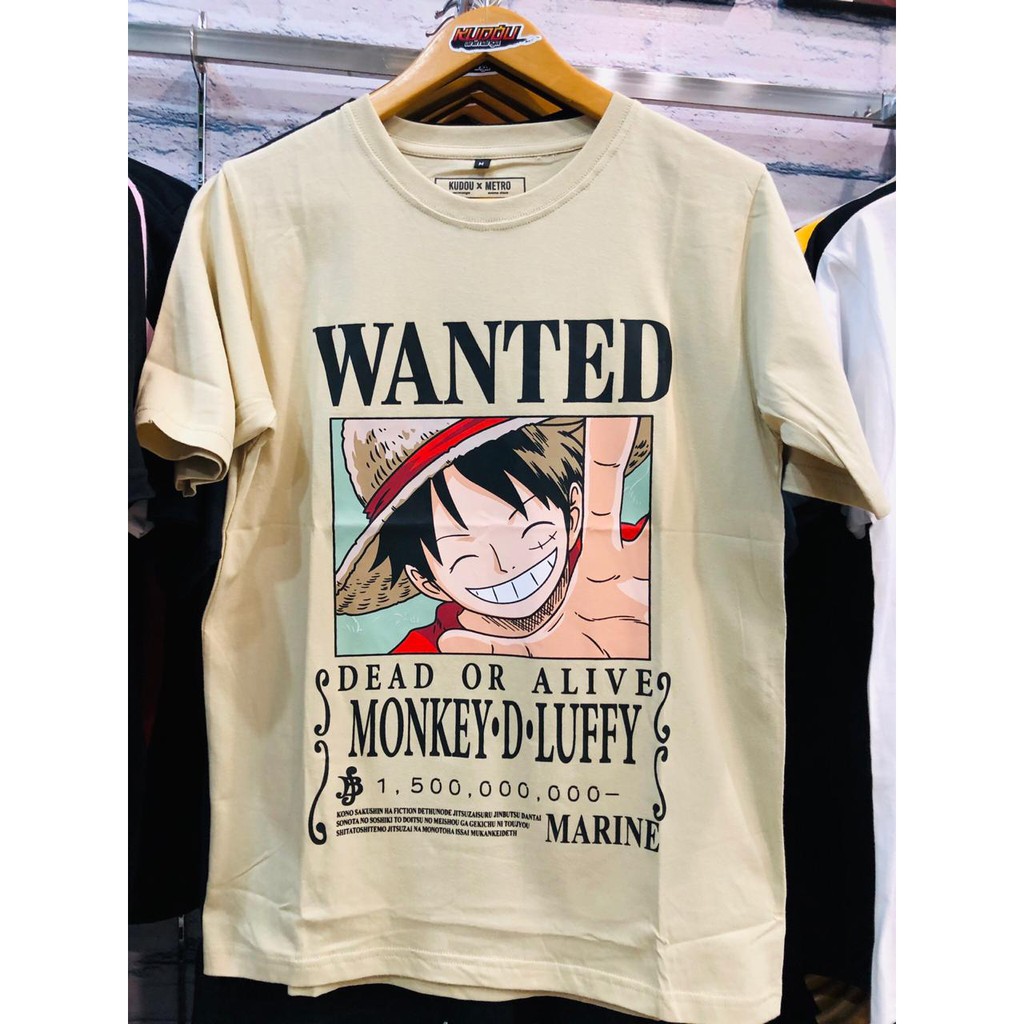 Tshirt Luffy Wanted Bounty Onepiece Warna Cream Cotton Premium