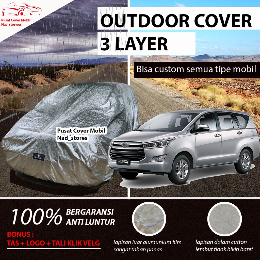 OUTDOOR body cover mobil sarung mobil innova putih anti luntur panas anti panas 3 lapis