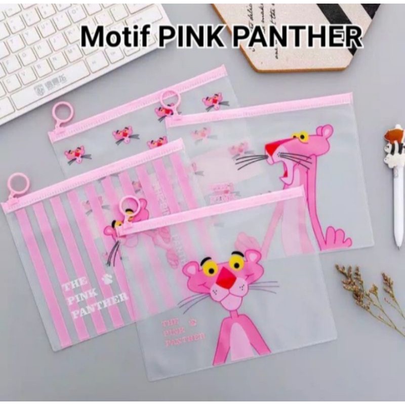 

Map Plastik Pink Panther Ukuran Kertas A5 Dengan Zip Lock Trasparan