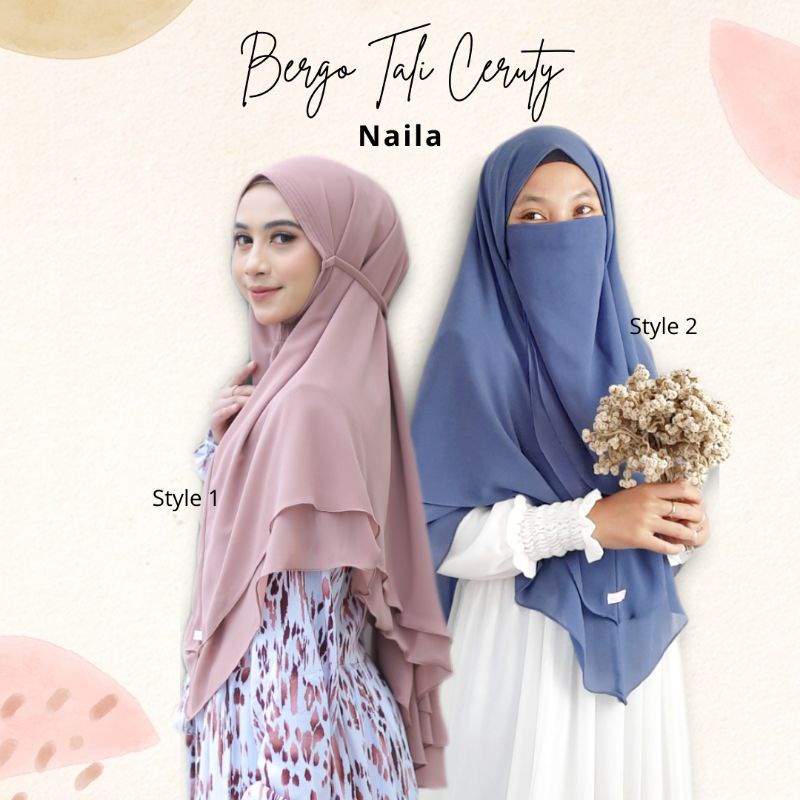 (Part 1)Bergo Tali Ceruty Naila Set Cadar Tali 2 layer/Bergo Tali Maryam bahan ceruty