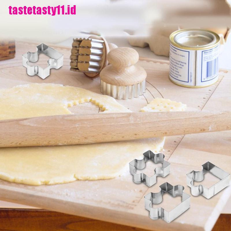 4pcs / set Cetakan Biskuit Bentuk Puzzle Bahan Stainless Steel