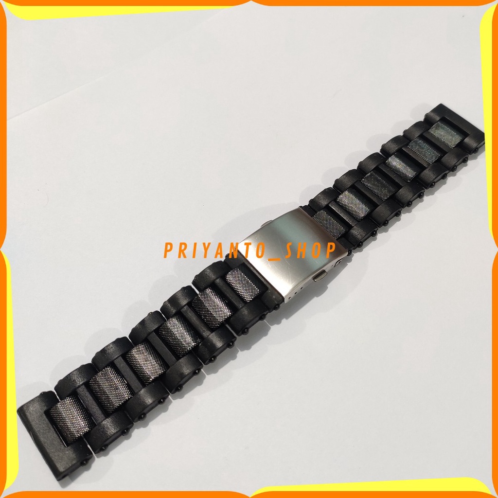 Tali karet Plastik JamT angan 24mm Rubber Strap Hitam model engsel Termurah