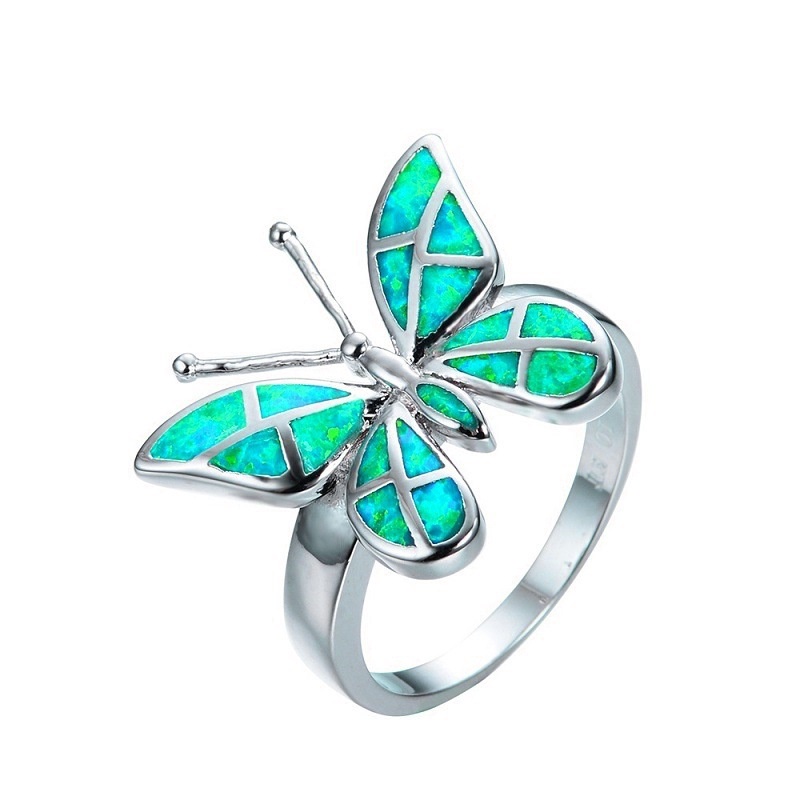 Opal blue butterfly shape ring wedding ring