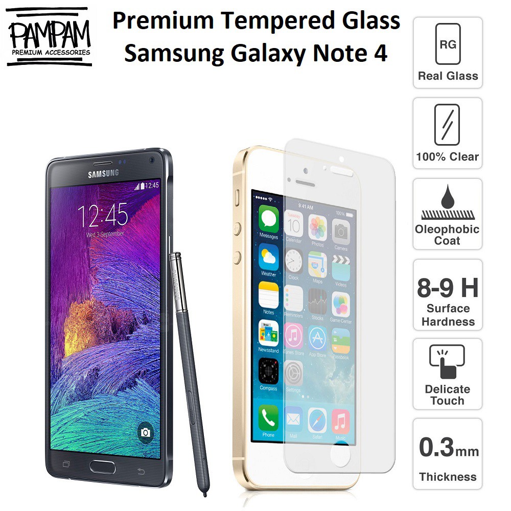 Premium Tempered Glass Samsung Galaxy Note 4 N910 9H HP Anti Gores Layar Screen Guard Protector