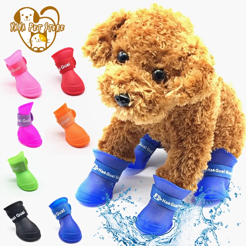 【Yayapet】4 Pcs/Set Sepatu Boots Hujan Tahan Air Anti Slip Untuk Anjing Dan Kucing Peliharaan