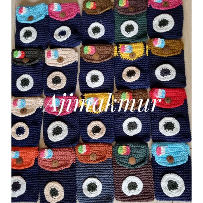 Tas slempang wanita/Tas hp selempang/Tas rajut hp selempang/ Tas hp karakter/ Tas benang / Tas hp be