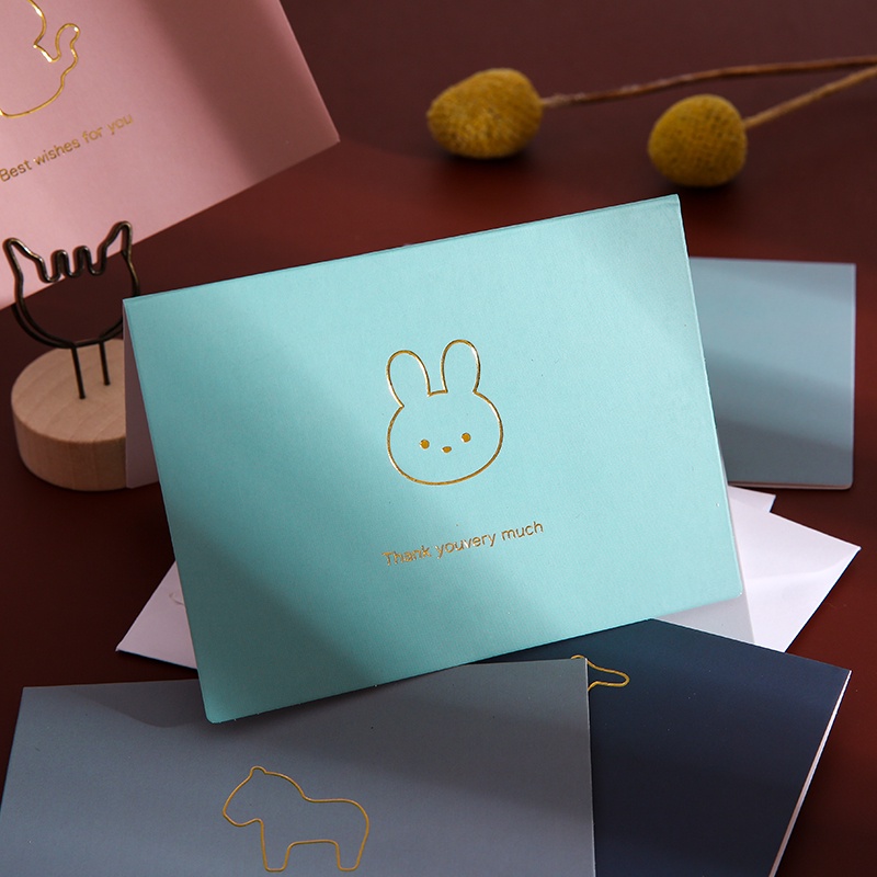 INS Simple Bronzing Cartoon Animal Series Gift Card with Envelope Blank Christmas Holiday Greeting Card