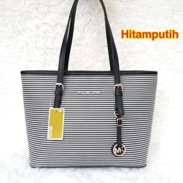 TAS WANITA MK JETSER SALUR | TAS TOTE WANITA MURAH IMPORT BRANDED - HITAM PUTIH