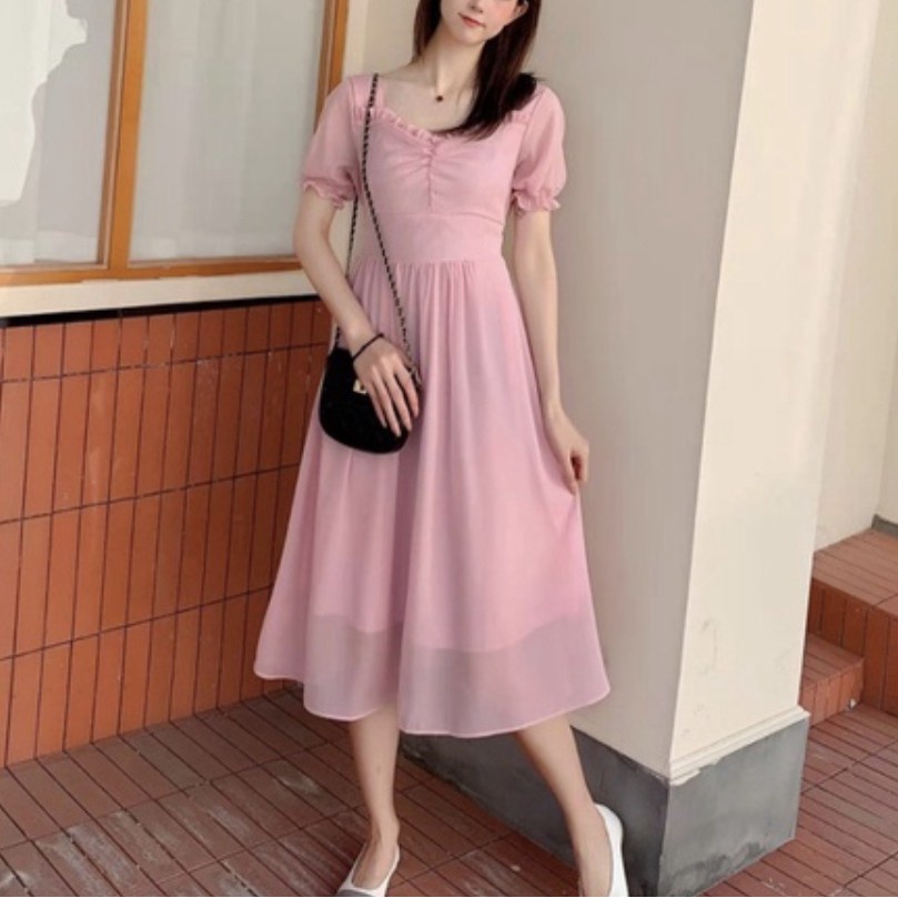 CASUAL OFFICE MIDI CHIFFON DRESS BKK FASHION ALLSIZE NEW COLLECTION