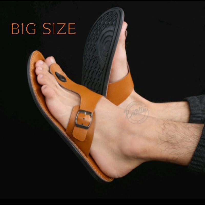 BIG SIZE - Sandal Pria Ukuran Jumbo Besar 44 45 46 47 48 | Sendal Jepit Kulit Asli By Mzio J11 Hitam Coklat Tan | ORIGINAL