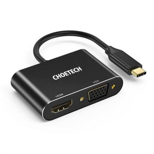 Type c to hdmi vga converter choetech 4k 1080p 2in1 adapter hub-m17 - Usb-c to hdtv-vga gold