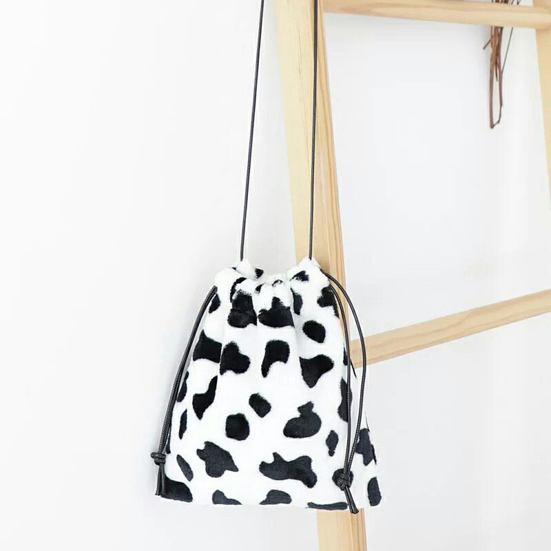 RULLY68 Tas Selempang Serut Cow Milk tas bulu bisa COD