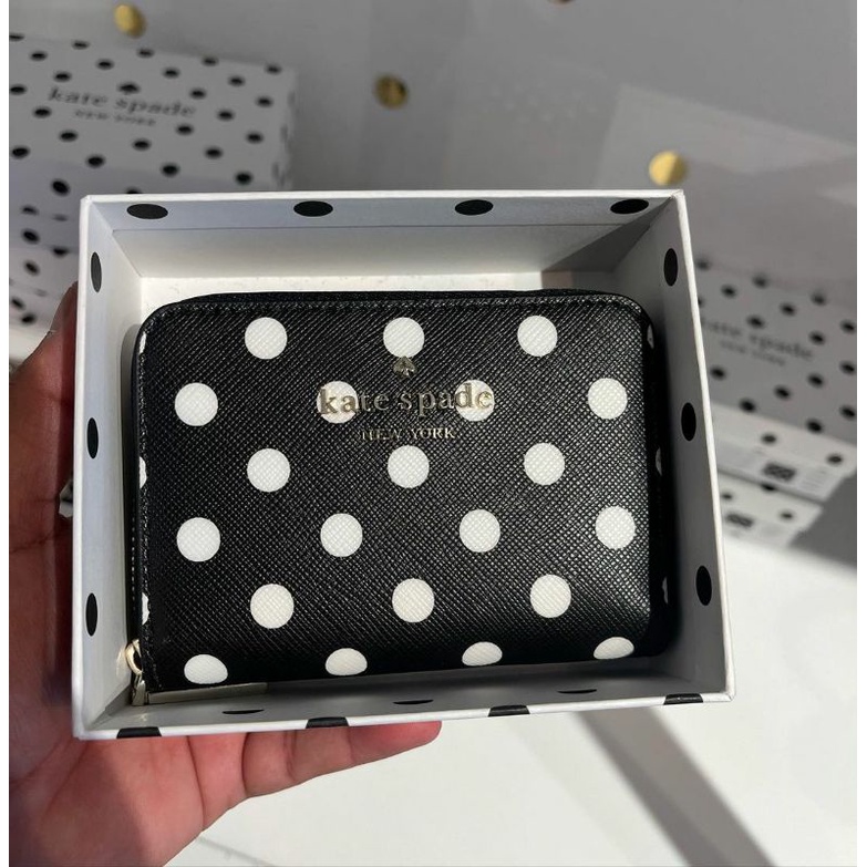 KATE SPADE GIFT BOX ZIP CARD CASE POLKADOT
