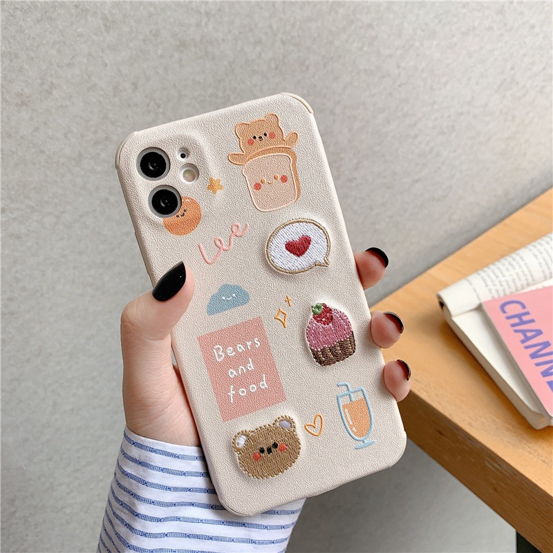 Embroidered Cartoon Bear Phone Case For IPhone 13 12 11 7 8Plus XsMax Max 11 12 Pro Promax X Xs Xr Se2020