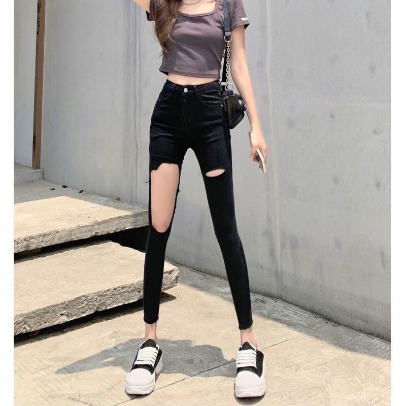 CP5/299 Ripped jeans highwaist / Celana panjang denim slim fit sobek elastis