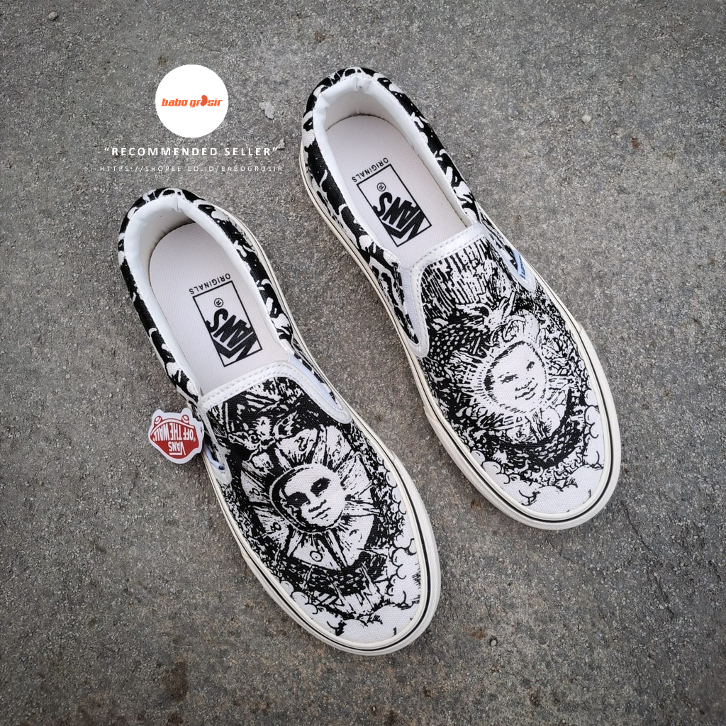 PROMO Sepatu Vans Slip On Ouroboros Black True White Premium Include Box, Bahan Kanvas, Waffle DT, Harga Murah, Kualitas Mewah