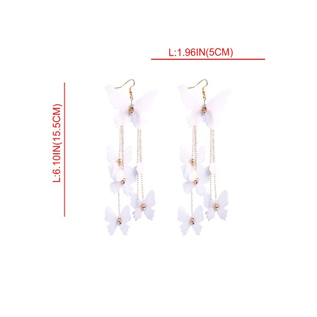 LRC Anting Gantung Fashion Gold Alloy Butterfly Tassel Earrings F72651