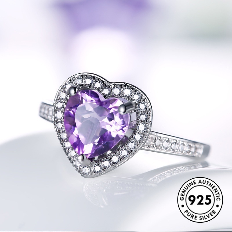 Cincin Sterling Silver 925 Dengan Batu Amethyst Elegan Untuk Wanita