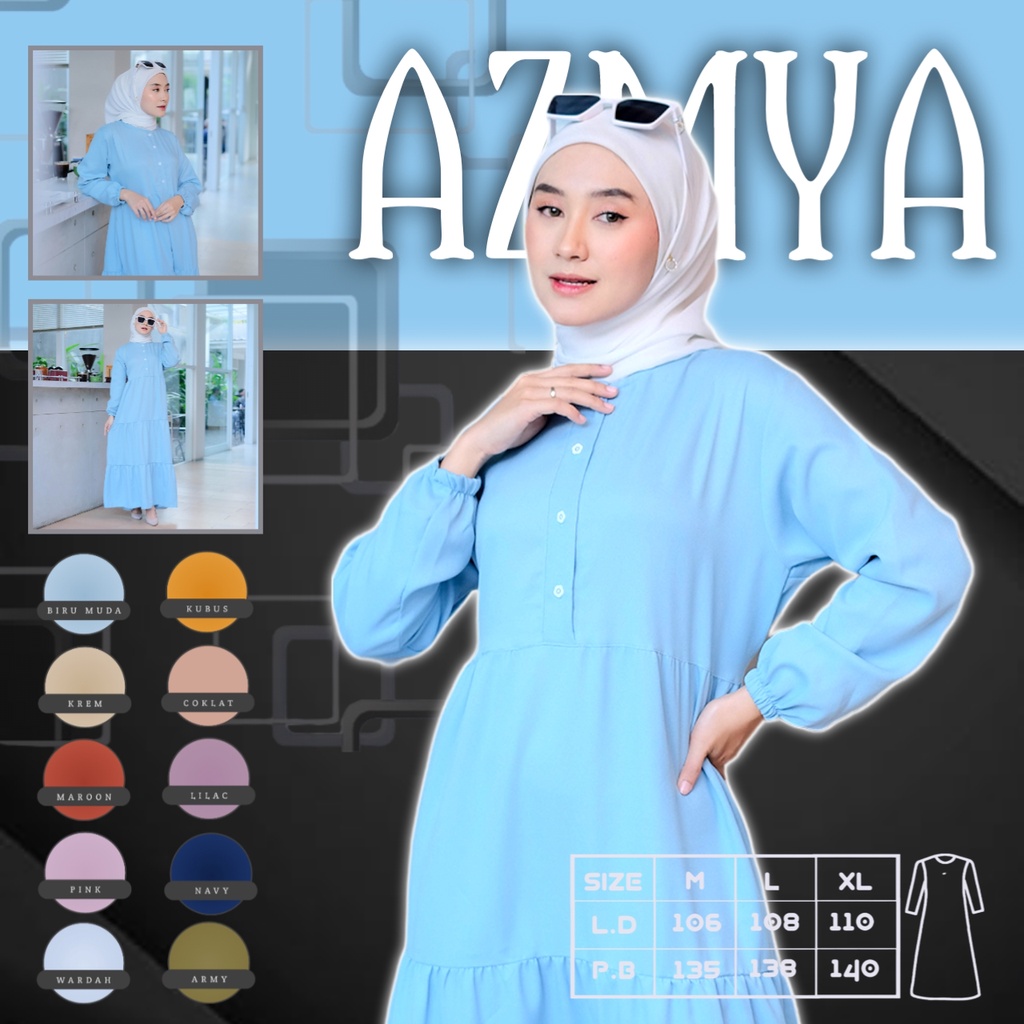 AZMIYA - Baju Gamis Wanita Terbaru Dress Remaja Kekinian Model Muslim Syari Dres Dewasa Set Warna Bi