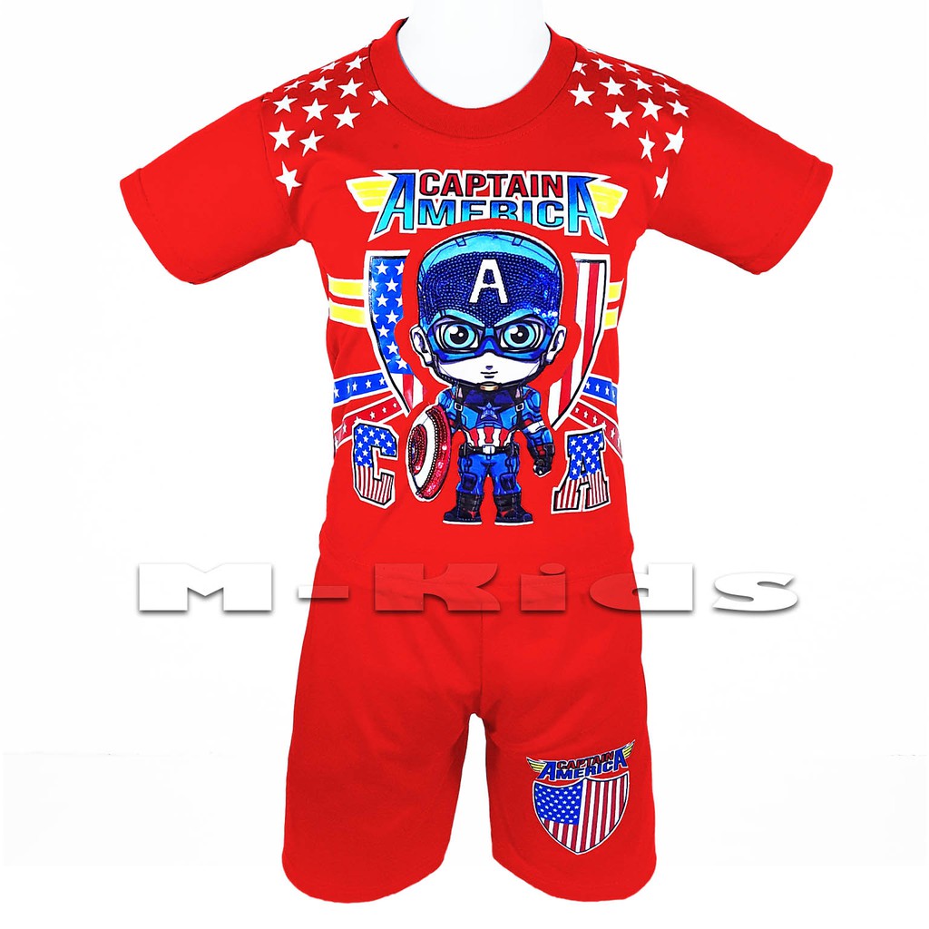 MKids88 - Baju Setelan Anak Laki-Laki Mata Nyala Lampu LED Superhero CAPTAIN AMERICA KAPTEN AMERIKA