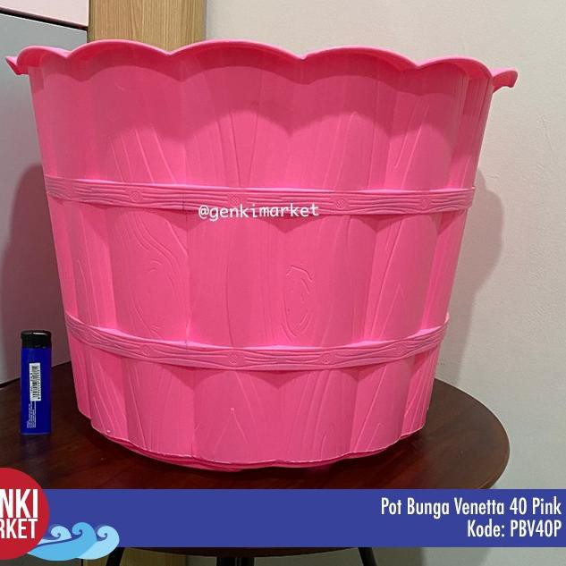 (DIST. RESMI) Pot Bunga Besar Jumbo 40cm Plastik /  Pot Bunga Venetta 40cm Pink