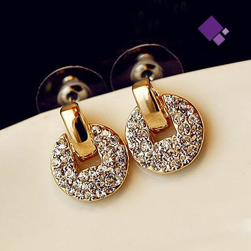 Anting Stud Berlian Imitasi Bahan Tembaga Gaya Istana Untuk Wanita