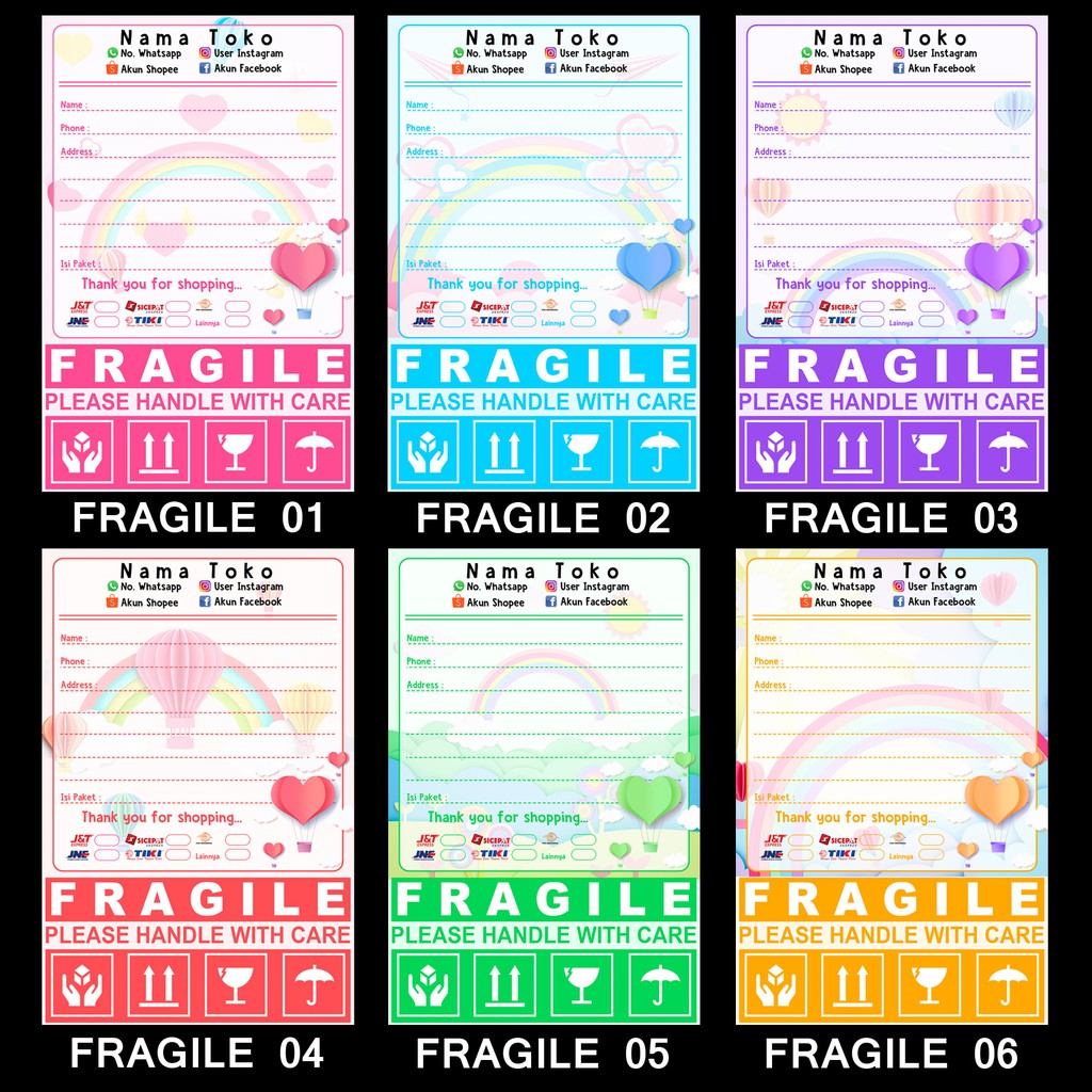 

Stiker Pengiriman FRAGILE - Shipping Stiker Custom - Stiker Pengiriman Olshop - Label Pengiriman