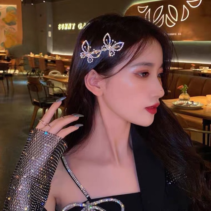 Flash Berlian Ganda Kupu-Kupu Jepit Rambut Korea Kepribadian Manis Keren Gadis Poni Klip