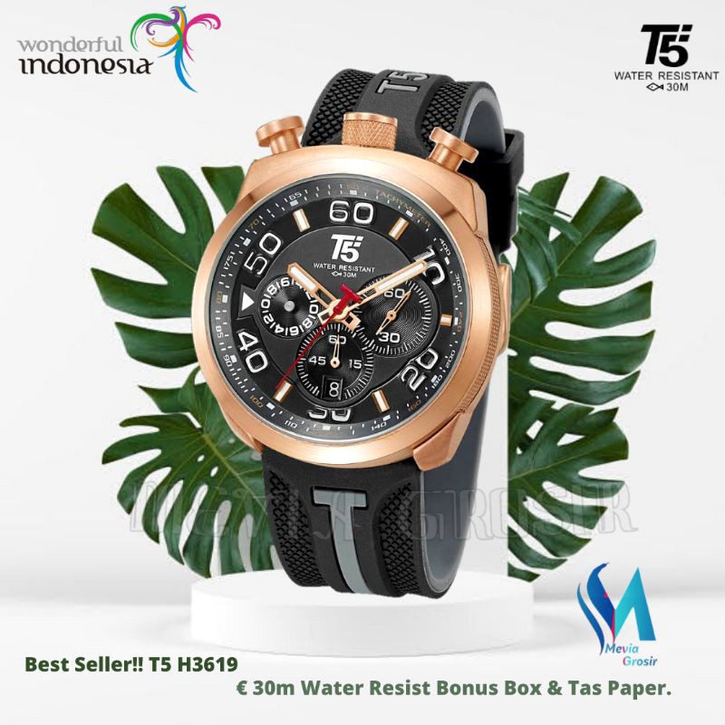JAM TANGAN PRIA T5 H 3619 H3619G 3619 T5 ORIGINAL 100% CHRONOGRAPH TAHAN AIR BERGARANSI FREE TIN BOX