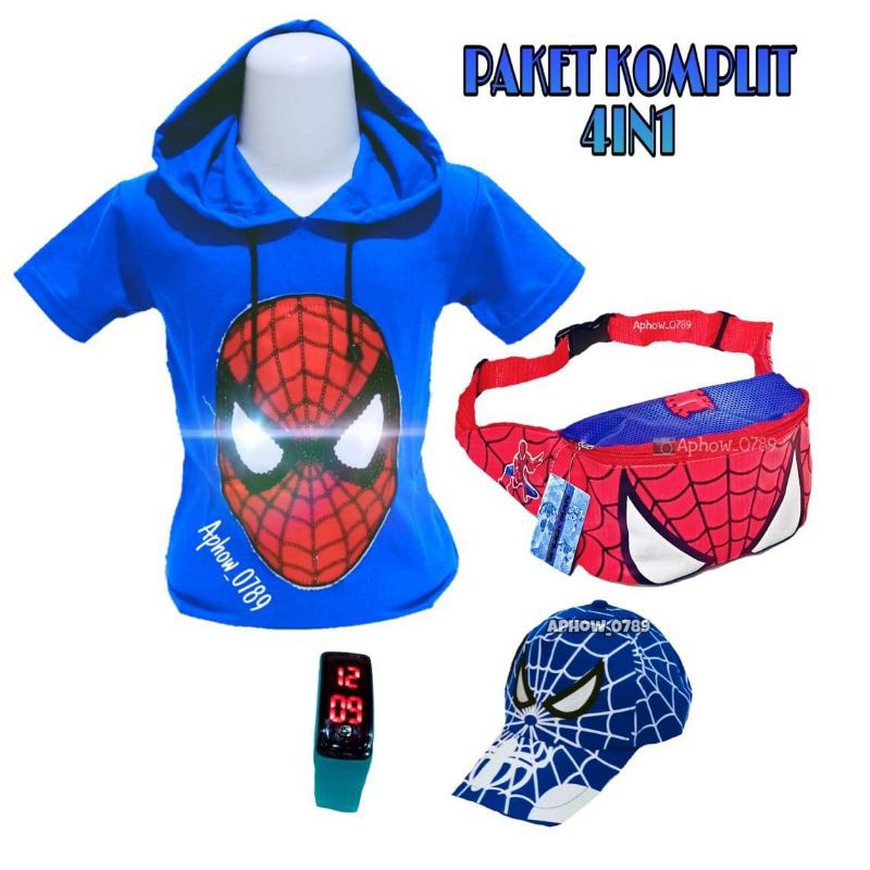 {BISA COD} PAKET KOMPLIT 4IN1 KAOS HOODIE LED TOPI BORDIR JAM DIGITAL DAN TAS WAISTBAG