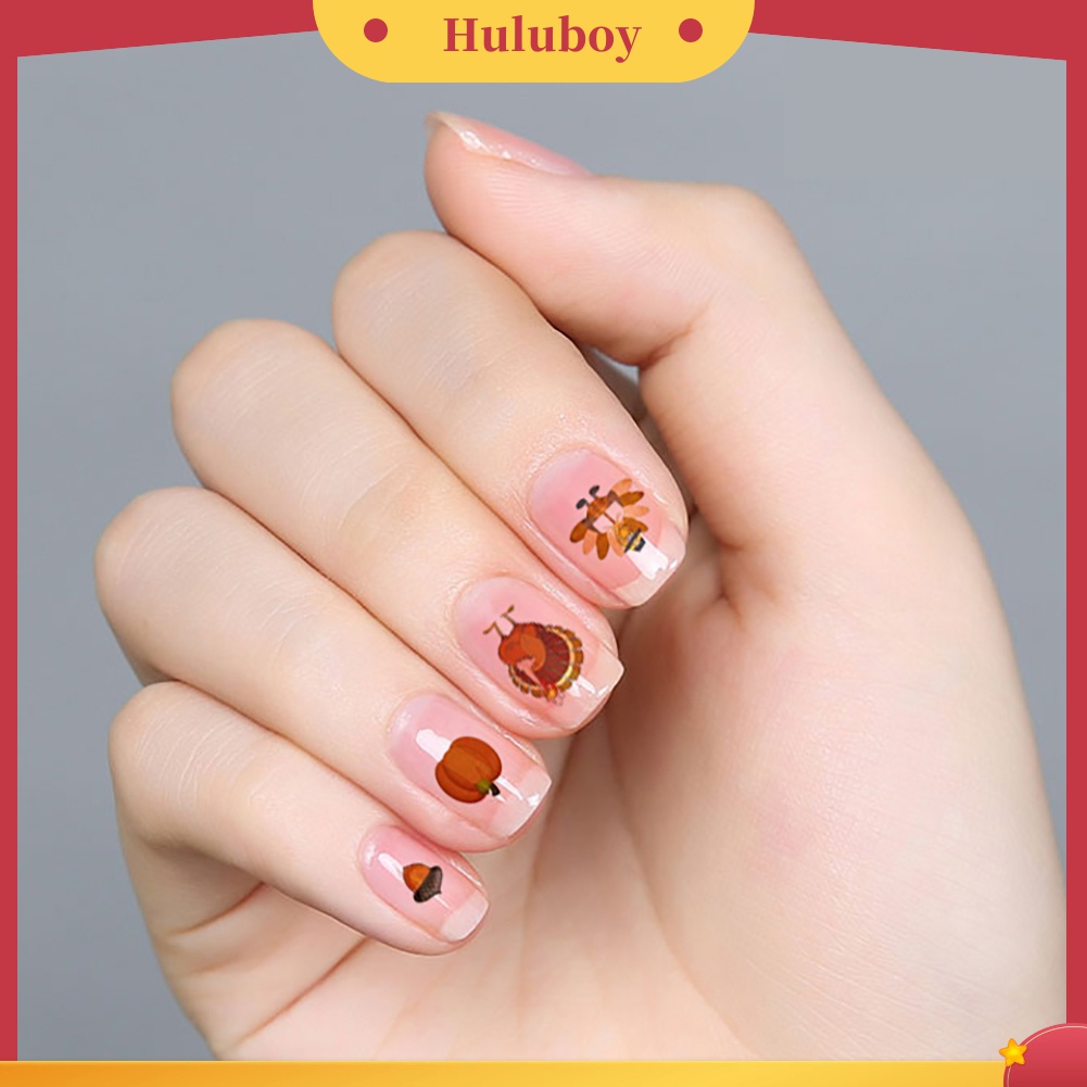 Huluboy Huluboy♡ 12 Lembar Stiker Kuku Motif Labu Maple Untuk Dekorasi Nail Art DIY