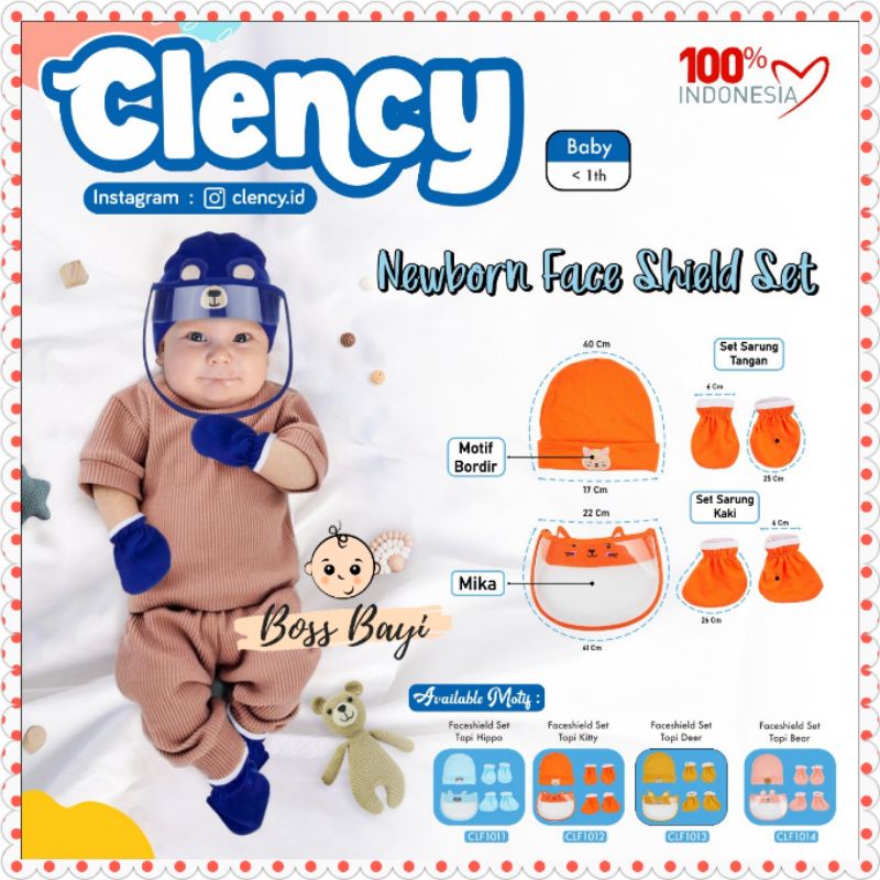 CLENCY Face shield Set Topi + STK Bayi size NB Newborn