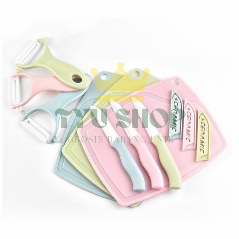 

TYU SHOP - 3 Pcs Pisau Set Ceramic 3 in 1 / Talenan Set + Knife Set + Peeler Peng
