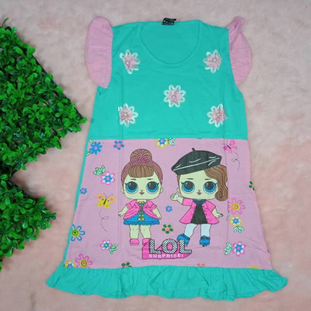 Ss#295 Dress Anak Perempuan Size 1-3tahun / Daster Anak Gambar Lol / Pakaian Anak Perempuan